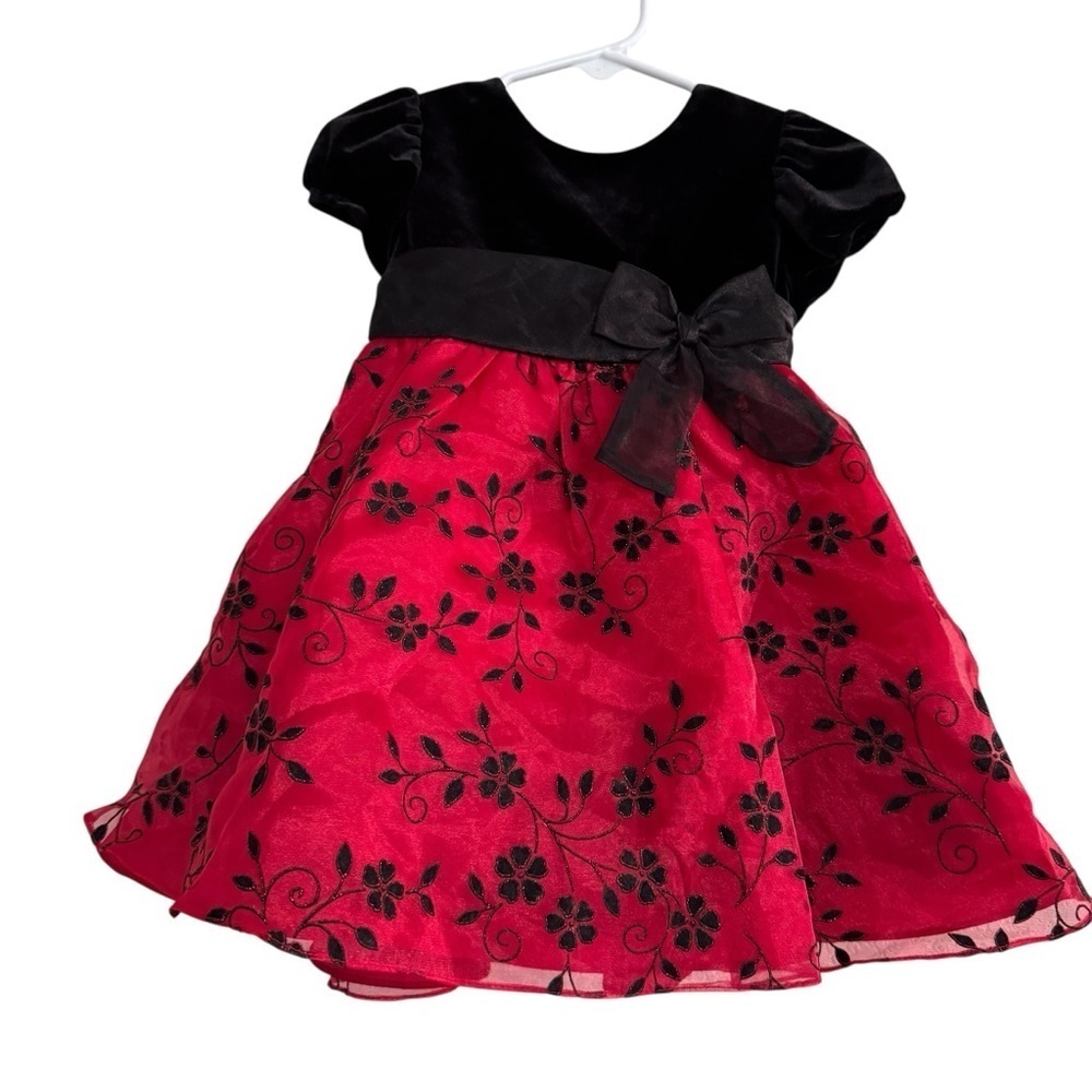 Rare Edition Red Christmas Dress Baby Girl 12M Short Sleeve Velvet Embellished